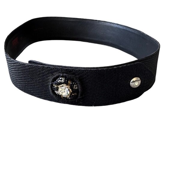 Vintage Valentino Night Black Beaded Fabric Leather Waist Belt xs 80s main image 7